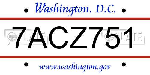 7ACZ751 District Of Columbia License Plate