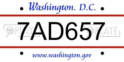 7AD657 District Of Columbia License Plate