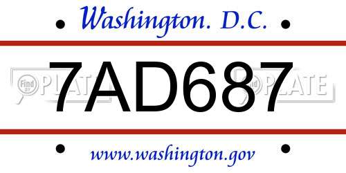 7AD687 District Of Columbia License Plate