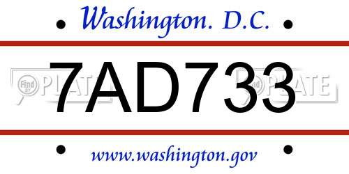 7AD733 District Of Columbia License Plate