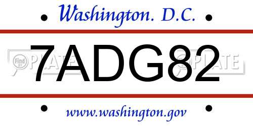 7ADG82 District Of Columbia License Plate
