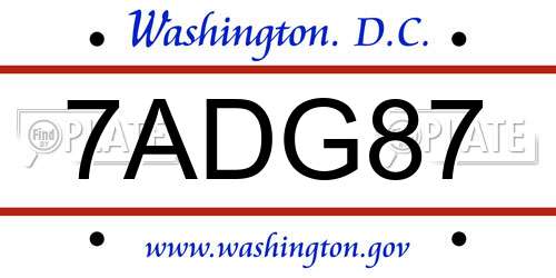 7ADG87 District Of Columbia License Plate