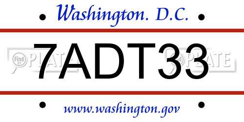7ADT33 District Of Columbia License Plate