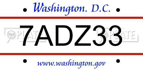 7ADZ33 District Of Columbia License Plate