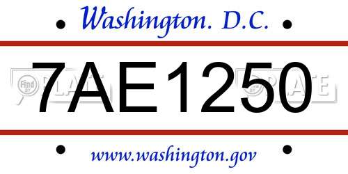 7AE1250 District Of Columbia License Plate