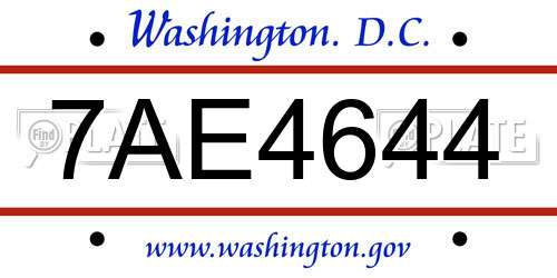 7AE4644 District Of Columbia License Plate