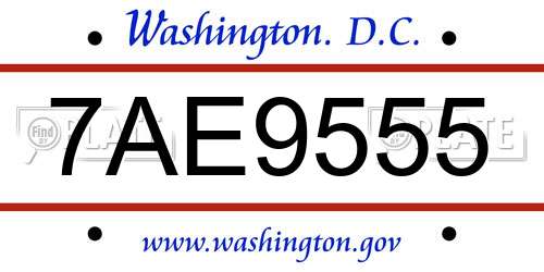 7AE9555 District Of Columbia License Plate