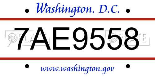 7AE9558 District Of Columbia License Plate