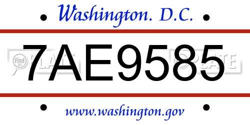 7AE9585 District Of Columbia License Plate