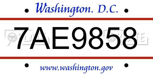 7AE9858 District Of Columbia License Plate