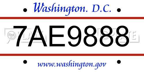7AE9888 District Of Columbia License Plate