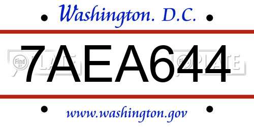 7AEA644 District Of Columbia License Plate