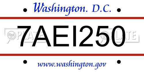 7AEI250 District Of Columbia License Plate