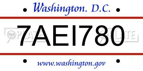 7AEI780 District Of Columbia License Plate
