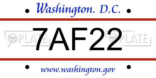 7AF22 District Of Columbia License Plate