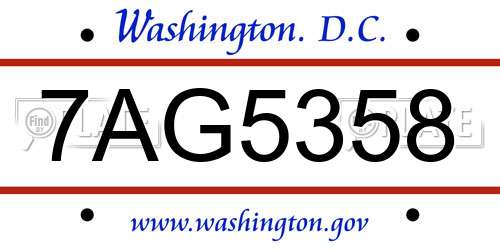 7AG5358 District Of Columbia License Plate