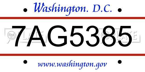 7AG5385 District Of Columbia License Plate
