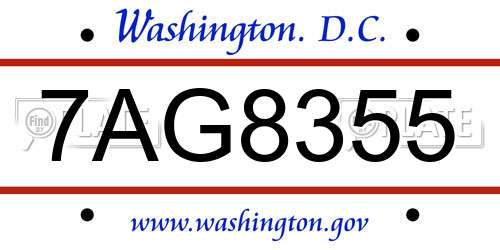 7AG8355 District Of Columbia License Plate