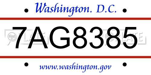 7AG8385 District Of Columbia License Plate