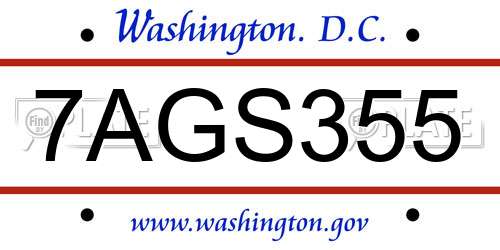 7AGS355 District Of Columbia License Plate