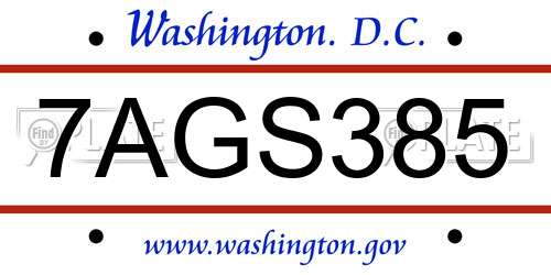 7AGS385 District Of Columbia License Plate