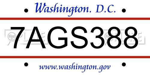 7AGS388 District Of Columbia License Plate