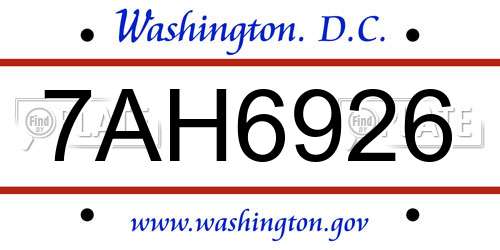 7AH6926 District Of Columbia License Plate