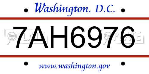 7AH6976 District Of Columbia License Plate
