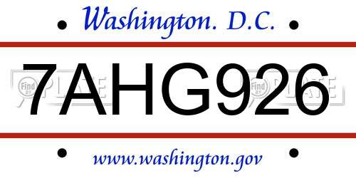 7AHG926 District Of Columbia License Plate