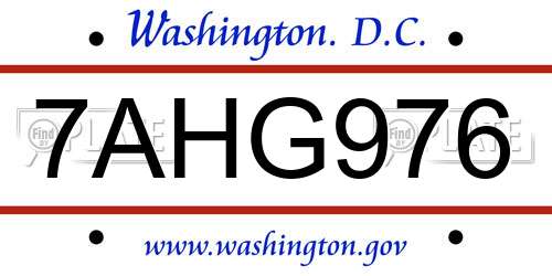 7AHG976 District Of Columbia License Plate