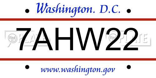 7AHW22 District Of Columbia License Plate