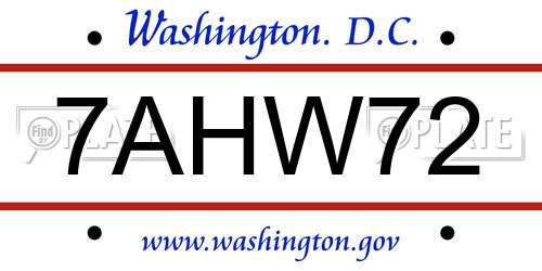 7AHW72 District Of Columbia License Plate