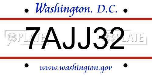 7AJJ32 District Of Columbia License Plate