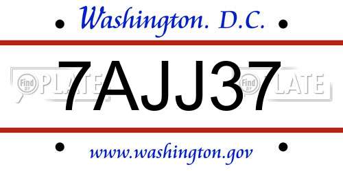 7AJJ37 District Of Columbia License Plate