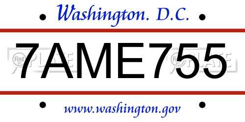 7AME755 District Of Columbia License Plate