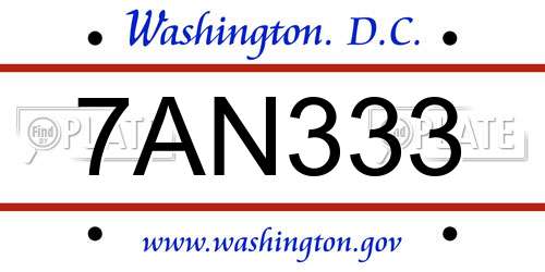 7AN333 District Of Columbia License Plate