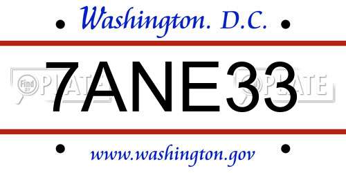 7ANE33 District Of Columbia License Plate