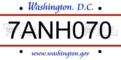 7ANH070 District Of Columbia License Plate