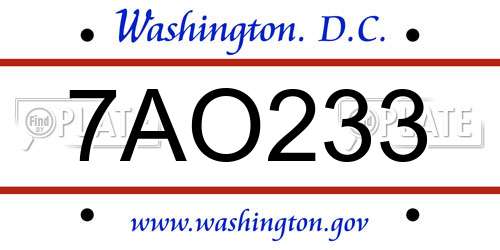 7AO233 District Of Columbia License Plate