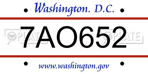 7AO652 District Of Columbia License Plate