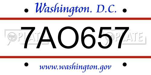 7AO657 District Of Columbia License Plate