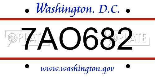 7AO682 District Of Columbia License Plate