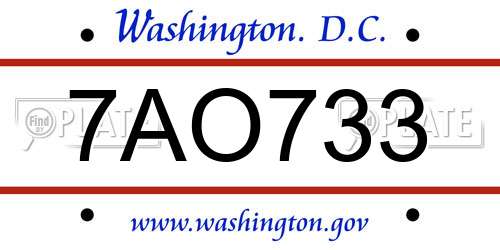 7AO733 District Of Columbia License Plate