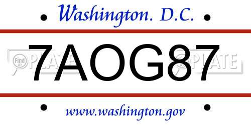 7AOG87 District Of Columbia License Plate