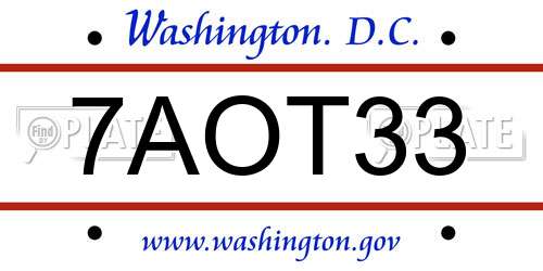 7AOT33 District Of Columbia License Plate