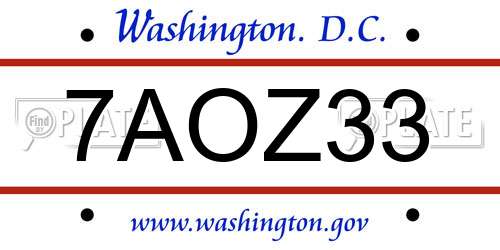 7AOZ33 District Of Columbia License Plate