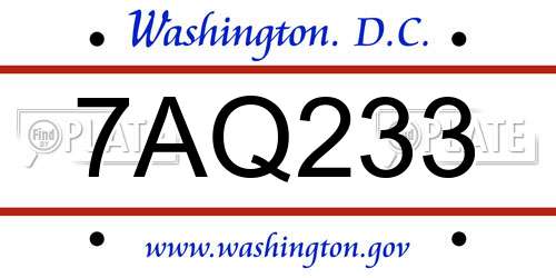7AQ233 District Of Columbia License Plate