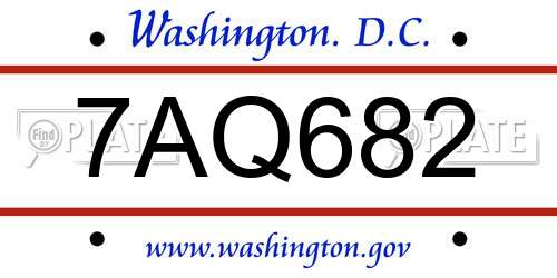 7AQ682 District Of Columbia License Plate