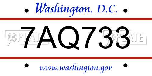 7AQ733 District Of Columbia License Plate