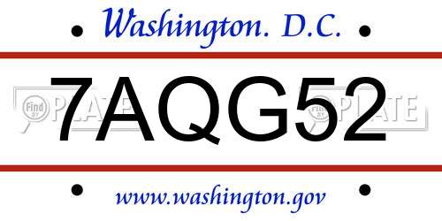 7AQG52 District Of Columbia License Plate